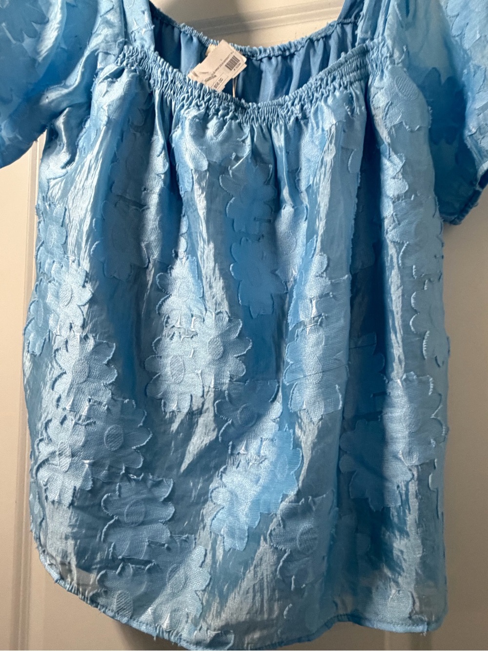 Women’s brocade Light Blue Floral Texture top size lg NWT great for that special